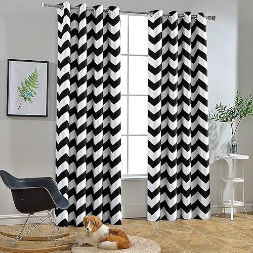 Melodieux Fashion Chevron Curtains for Living Room Dining Room, Darkening Grommet Top Window Drapes Soundproof Thermal Insulated for Bedroom, 63 Inches Long, 52 by 63 Inch, Black and White(1 Panel)