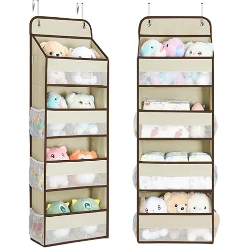 Yecaye 2 Pack 4 Tier Over the Door Organizer, Foldable Portable Baby Essentials for Stuffed Animal Storage - Multi-purpose Bathroom Closet Organizers and Storage for Kids Newborn Baby Stuff Beige