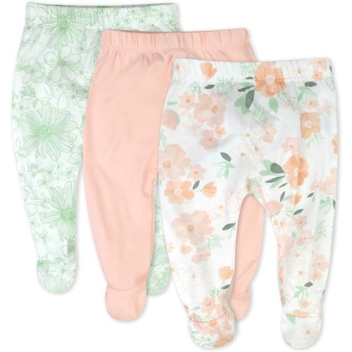 HonestBaby Baby 3-Pack Footed Pants Roomy Fit Pull on Bottoms 100% Organic Cotton for Infant Baby Boys, Girls, Unisex