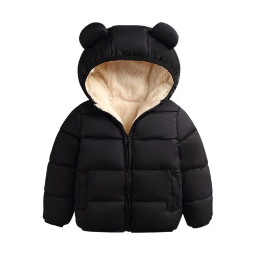 Qtinghua Infant Toddler Baby Boy Girl Hooded Coat Cute Ear Long Sleeve Zipper Jacket Winter Warm Outerwear Tops Black 3-6 Months