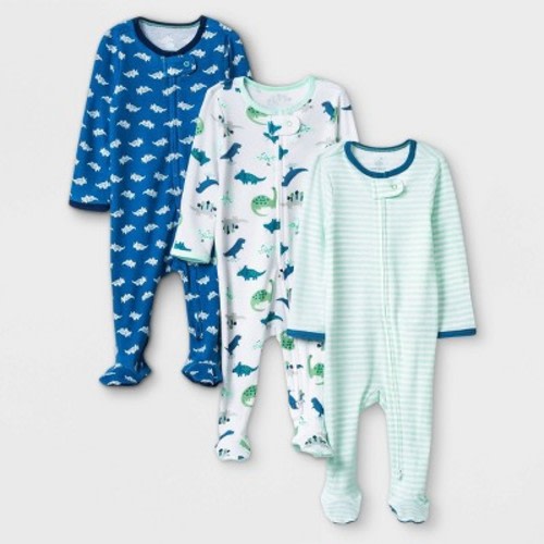 Baby Boys' 3pk Dino Zip-Up Sleep N' Play - Cloud Island™ Blue/Mint/White
