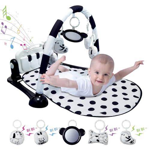 Baby Tummy Time Gym Play Mat Sensory Development Piano Musical Activity Center High Contrast Gift for Newborn Baby 0 to 3 6 9 12 Months