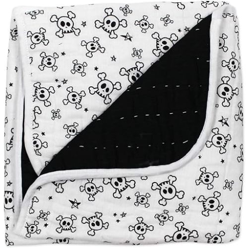 HonestBaby Quilted Baby Blankets Reversible Organic Cotton for Infant Boys, Girls, Unisex, Tossed Skulls/Black, One Size