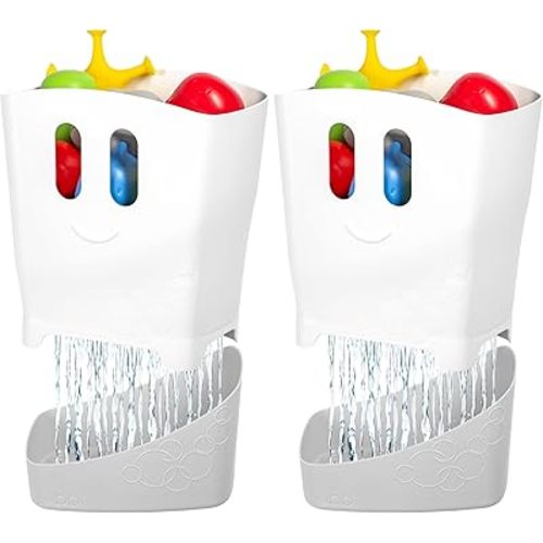 Ubbi Freestanding Bath Toy Organizer Bath Caddy with Removable Drying Rack Bin and Scoop for Toddlers and Baby, Gray (Pack of 2)