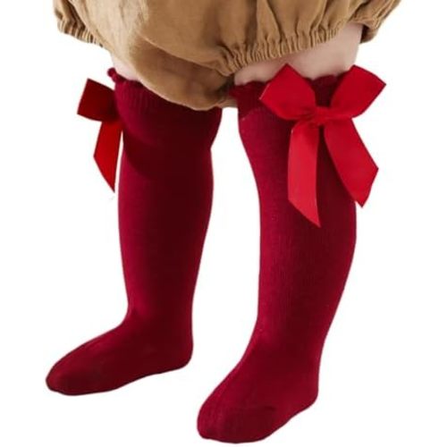 Baby Knee High Socks Newborn Ruffle Bow Socks Infant Long Sock Toddler Girls Uniform Stockings