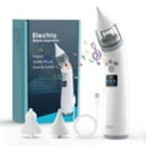 PERRYHOME Nasal Aspirator for Baby, Baby Nose Sucker with Soft Silicone Tips, Three Levels of Adjustable Suction, Electric Nose Suction for Baby, Built-in Music Soothing(Gray)