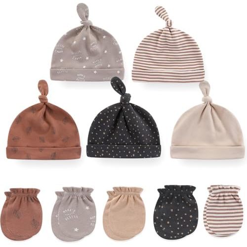 Baby Hat and Mittens Set Newborn Baby Hats Caps for Baby Boys Girls 0-6 Months 100% Cotton