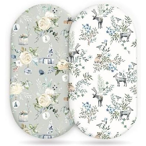 Stretchy Bassinet Mattress Sheets, Ultra Soft Bassinet Sheet 2 Pack, Universal Fitted for Oval Hourglass Rectangular Bassinet Mattress Pad Safe and Snug, Stylish Print Baby Sheets