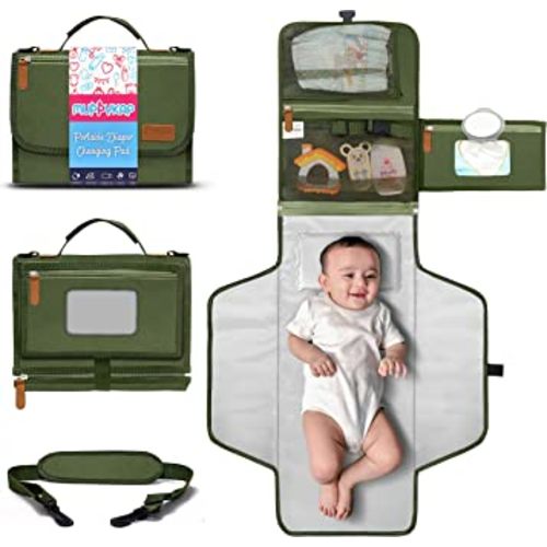 Portable Changing Pad with Shoulder Strap - Detachable Travel Changing Pad - Baby Shower Gifts - Fully Padded & Lightweight - Baby Boy Gifts - Diaper Changing Pad - Changing Mat 27"x22" - Green
