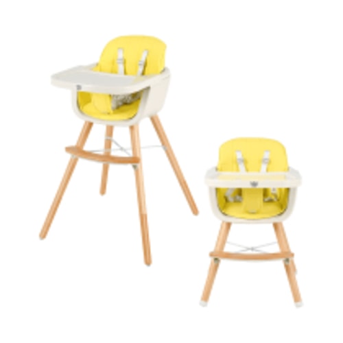 Babyjoy 3 in 1 Convertible Wooden High Chair Baby Toddler Highchair w/ Cushion - Yellow