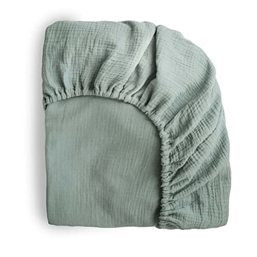 mushie Extra Soft Muslin Fitted Crib Sheet | 192 Thread Count | 28"x 52" (Roman Green)
