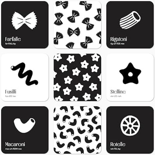 Pasta for Baby High Contrast Cards Sensory Toy Learning Activity Large Black and White Flash Cards Newborn Tummy Time Play 0+ Months Infant Essentials Curious Baby Activity Gift Set