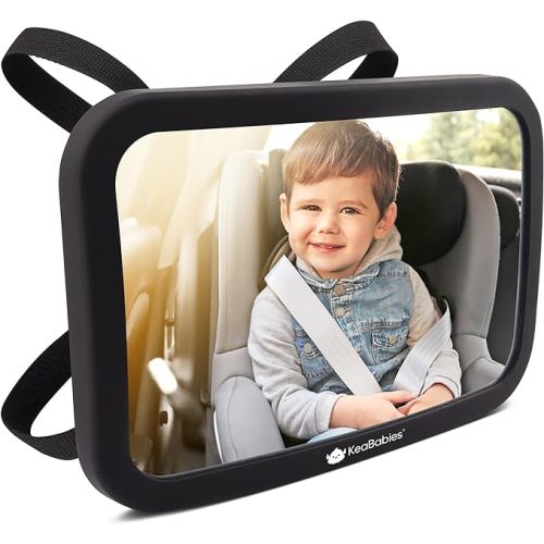 Large Shatterproof Baby Car Mirror - Safety Baby Car Seat Mirror - Baby Car Mirror for Back Seat Rear Facing Infant - Carseat Mirrors - Fully Assembled Baby Mirror For Car (Matte Black)