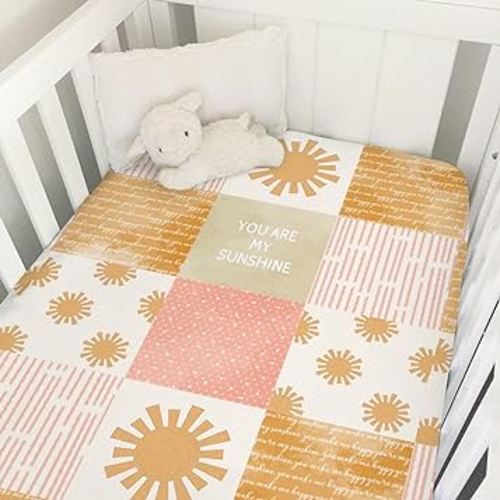 Colorful Boho Sun Baby Crib Sheet 52''x28'' Cute Sunshine Stripes Stretchy Fitted Crib Mattress Sheets for Boy Girl Letters Quote Nursery Toddler Bed Sheets for Standard Crib and Toddler Mattress