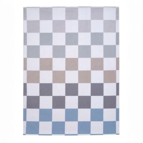Lambs & Ivy Little Racer Soft Checkered Blue/white/taupe Fleece Baby Blanket