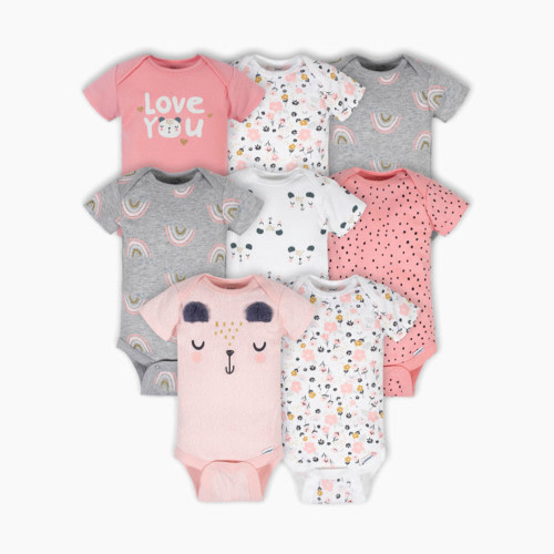 Gerber Short Sleeve Printed Onesies Bodysuits (8 Pack) - Bear, 3-6 M