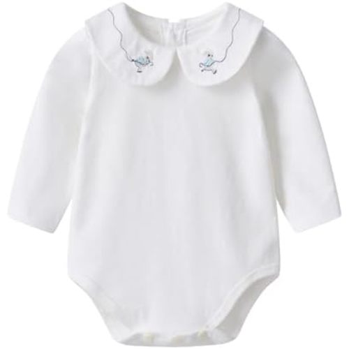 Infant Baby Girls Bodysuit Peter Pan Doll Collar Super Soft Cotton Romper One-Piece Outfit 0-24 Months