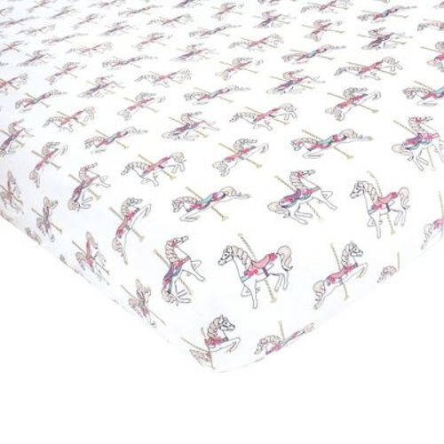 Hudson Baby Infant Girl Cotton Fitted Crib Sheet, Carousel Horse, One Size