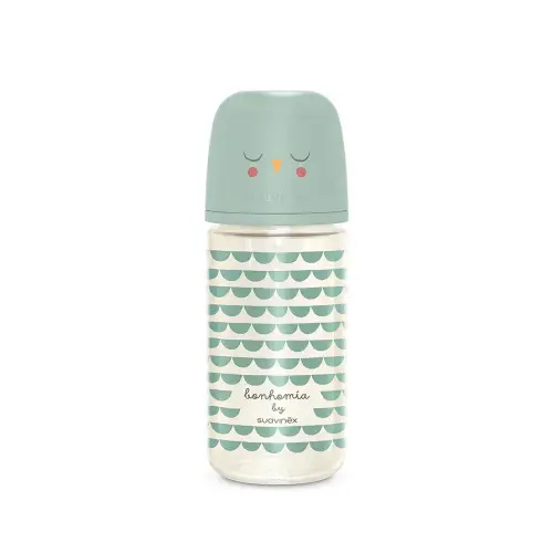 Suavinex Bonhomia Glass Baby Bottle with SX PRO Silicone Nipple, Anti Colic Baby Bottles, Baby Bottles for Breastfed Babies, Medium Flow, 3mo, 8oz, Mint