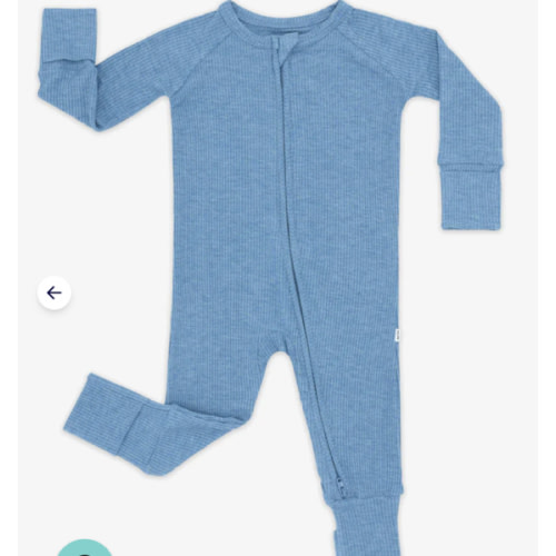 Heather Blue Ribbed Zippy - Little Sleepies