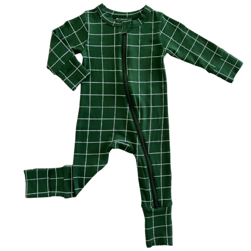 2-Way Convertible Zip Romper, Pine Windowpane
