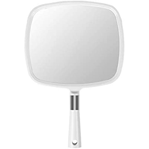 Snowflakes Large Hand Mirror with Handle-Hang Handheld Mirror Hairdresser Mirror.(White)