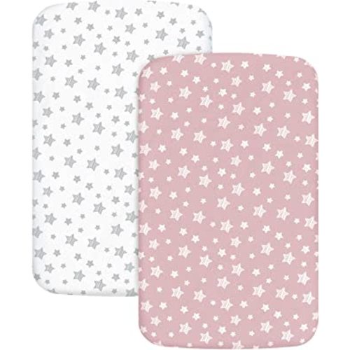 Bedside Sleeper Bassinet Sheets 2 Pack Compatible with Mika Micky & MiClassic & Milliard Bassinet, Fit Most Bedside Sleeper Bassinet Mattress, Pink&White