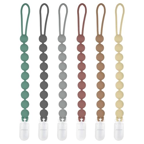 Silicone Pacifier Clips for Boys, 6 Pack One Piece Soft Flexible Binky Clips Pacifier Holder Clip for Boys