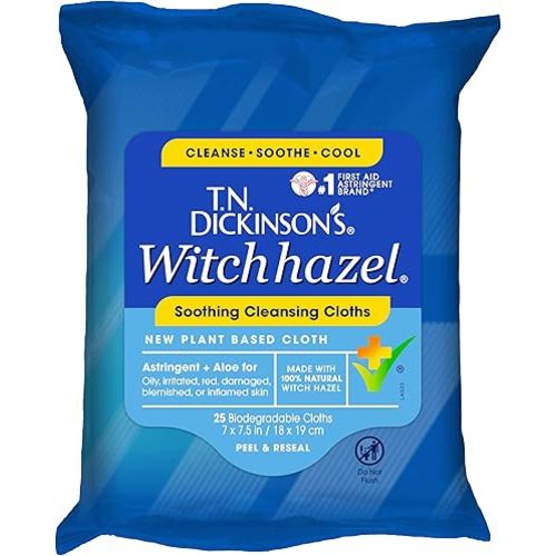 T.N. Dickinson's Witch Hazel New Soothing MultiUse Cleansing Cloth, Clear, 25 Count