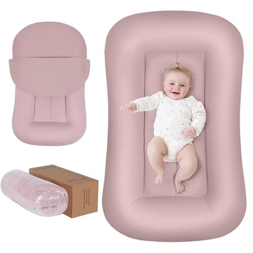 Baby Lounger for Newborn, 0-24 Months, Soft Cotton, Infant Lounger for Home and Travel, Portable Playtime Baby Nest, Including Cover(Pink), Pallet of Product
