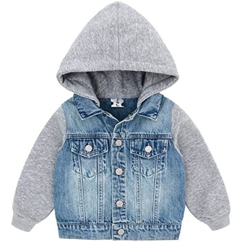 famuka Baby Boy Denim Jacket Toddlers Hooded Jean Coat
