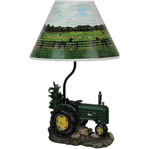 Zeckos Vintage Green Farm Tractor Table Lamp - Charming Farmhouse Accent with Rustic Appeal, 19 Inches High, Perfect Decorative Light for Country Living Rooms, Bedrooms, and Nurseries