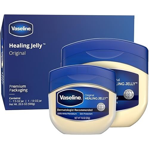 Vaseline Petroleum Jelly, Dermatologist Recommended, Original, 100% White Petrolatum, Deep Moisturizer, Relieves Dull, Dry Skin, Soothing & Gentle, 13 oz and 7.5 oz, Pack of 2