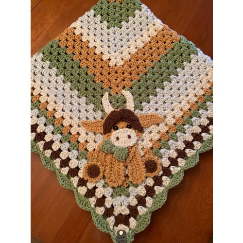 Highland Cow Baby Blanket - Handmade Cozy Crochet Infant Boy Blanket Sage Green Nursery Decor & Newborn Keepsake Unique Cute Shower Gift