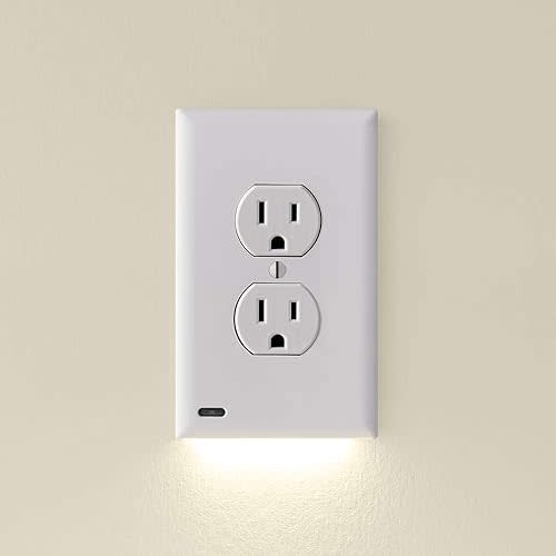 SnapPower Single GuideLight 2 [for Duplex Outlets] - Replaces Plug-in Night Light - Electrical Receptacle Wall Plate with LED Night Lights - Auto On/Off Sensor - (Duplex, White)