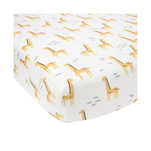 Baby Signature Giraffe Organic Cotton Fitted Crib Sheet - White/Yellow