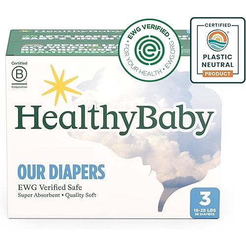 Our Diapers | EWG Verified Safe & Plant-Based Diapers | Absorbent for Leak Protection | Soft Organic Cotton Shell | Chlorine-Free Diaper for Sensitive Skin | Size 3 (58 Diapers)