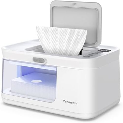 Baby Wipe Warmer Baby Wet Wipes Dispenser, Tenmonth Diaper Wipe Warmer with LED Changing Light & Transparent Viewing Window, Adjustable 95℉-131℉, Temperature Display, Newborn Essentials
