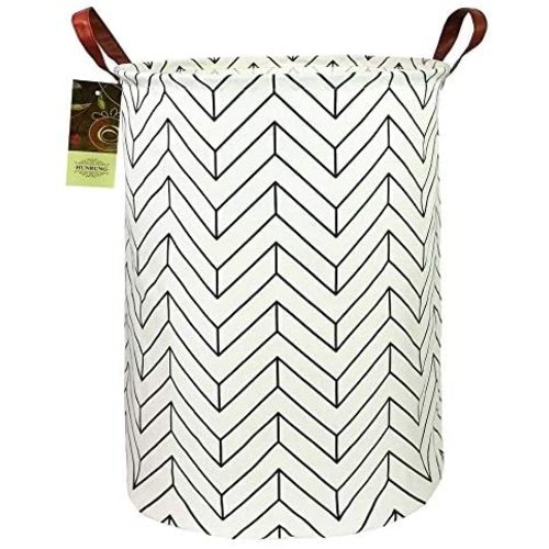 HUNRUNG Laundry Hamper,Large Canvas Fabric Lightweight Storage Basket Toy Organizer Dirty Clothes Collapsible Waterproof for College Dorms, Children Bedroom,Bathroom (White)