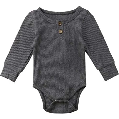 Seyurigaoka Newborn Unisex Baby Solid Bodysuit Basic Plain Rib Stitch Long Sleeve Romper Clothes for Infant Boy Girl