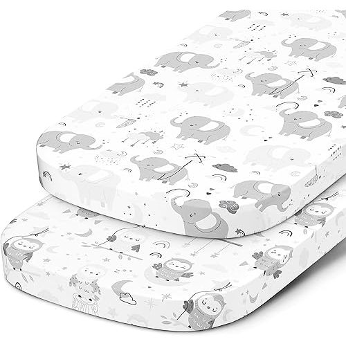 Bedside Sleeper Bassinet Sheets for 32 x 19 Inch Mattress Pad – Compatible with Ronbei, Pamobabe, Lucky Dove, Nordmiex Bassinet – 100% Jersey Cotton – 2 Pack