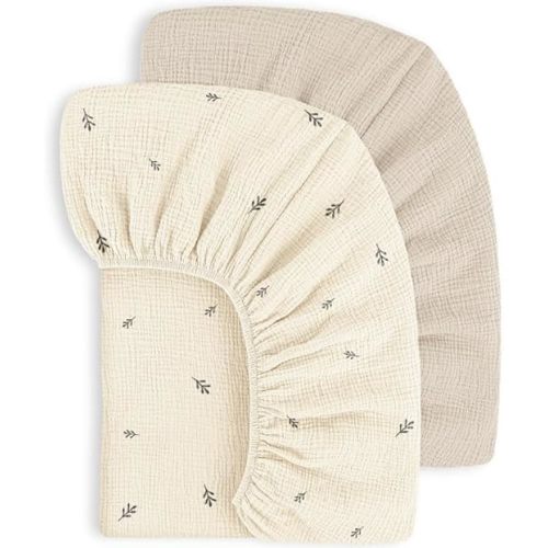 Susurration Muslin Crib Sheets 100% Cotton Baby Crib Sheets Fitted Standard Crib Mattress, Soft & Breathable Baby Sheets for Baby Girls Boys (Cute Bud)