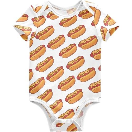 Pigsaly Hotdog Unisex Baby Bodysuits Fast Food Newborn Short Sleeve Summer Jumpsuit Boy Girl 6M