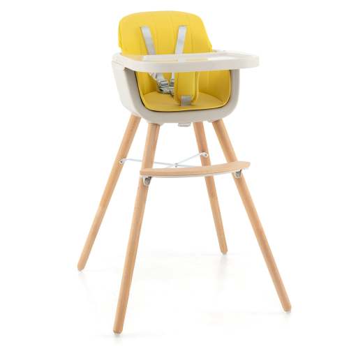 3-in-1 Convertible Wooden High Chair With Cushion-Yellow