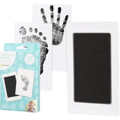 Pearhead Newborn Baby Handprint and Footprint Kit - No Mess Clean-Touch Ink Pad With Impression Cards, Safe for Skin, Perfect Keepsake for Family, Acid-Free, Black