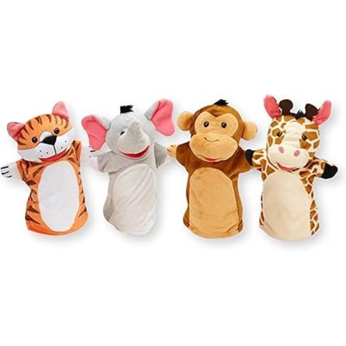 Melissa & Doug Zoo Friends Soft Plush Hand Puppets 4-Piece Glove Set