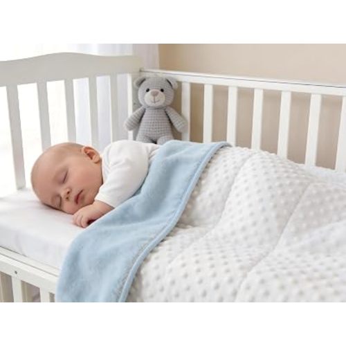 CREVENT Minky Baby Quilt Blanket for Girls Boys, Soft Plush Receiving Blanket for Newborns - 30x40 Inches (Blue + White)