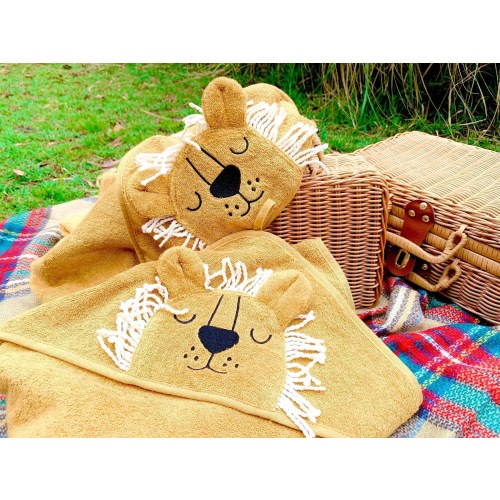 Baby Towel Lazy Lion; Cute Personalised Lion Towel; Organic Cotton Kids Lion Towel; Baby Shower Baby Gift; Reusable Linen Bag