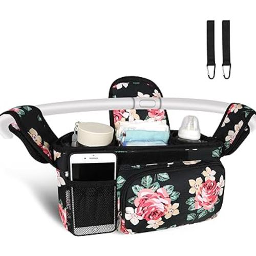 Universal Stroller Organizer with Insulated Cup Holders, Baby Stroller Organizer Bag Fits Any Strollers