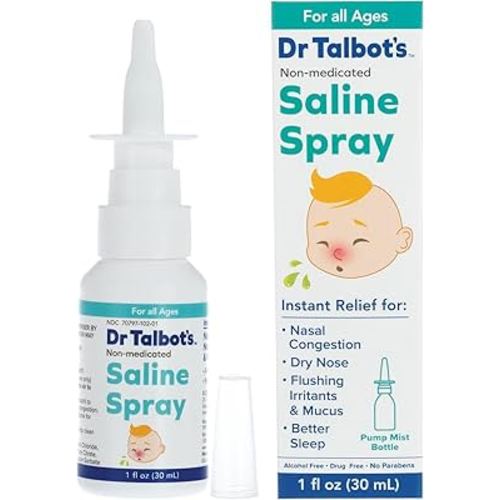Dr. Talbot's Baby Saline Spray for Nasal Congestion, Dry Nose, and Mucus Flushing Relief - 1 fl oz - Gentle Pump Mist for All Ages
